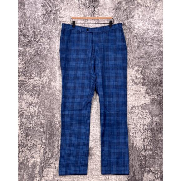 SUITSUPPLY Pants 36 x 33 Mens Sienna Wool Silk Linen Blue Plaid Check Trouser - Picture 1 of 6